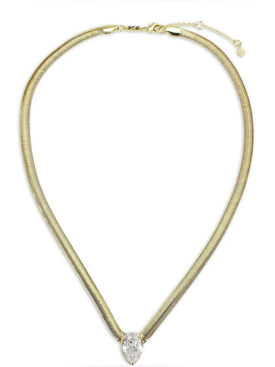Aqua Jewelry - Aqua Refined Punk Cubic Zirconia V Pendant Necklace in Gold Tone, 18"-20”